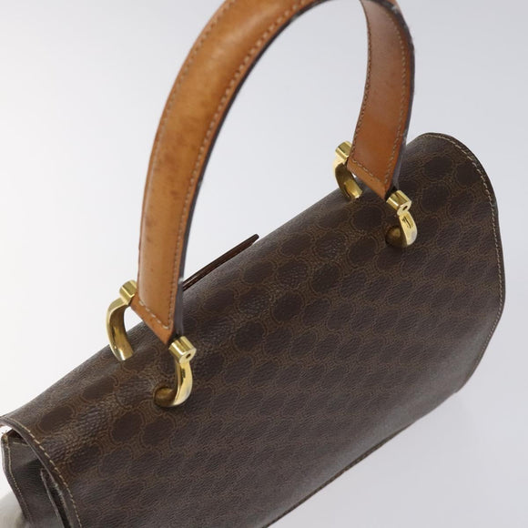 CELINE Macadam Canvas Hand Bag PVC Leather Brown Gold Auth EC006