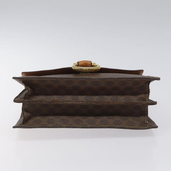 CELINE Macadam Canvas Hand Bag PVC Leather Brown Gold Auth EC006