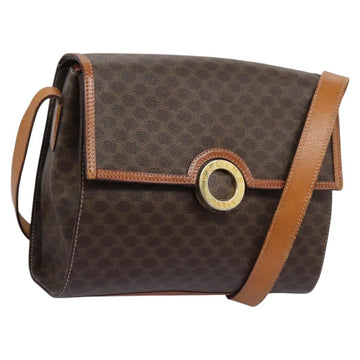 CELINE Macadam Canvas Shoulder Bag PVC Leather Brown Gold Auth EC038