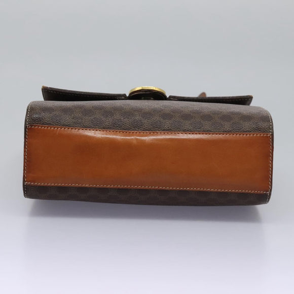 CELINE Macadam Canvas Shoulder Bag PVC Leather Brown Gold Auth EC038