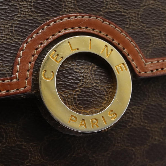 CELINE Macadam Canvas Shoulder Bag PVC Leather Brown Gold Auth EC038