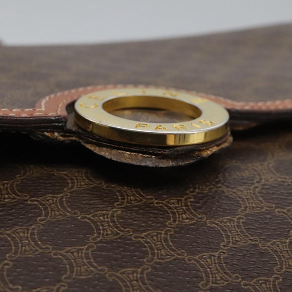 CELINE Macadam Canvas Shoulder Bag PVC Leather Brown Gold Auth EC038