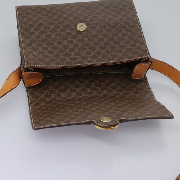 CELINE Macadam Canvas Shoulder Bag PVC Leather Brown Gold Auth EC038
