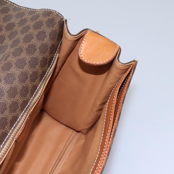 CELINE Macadam Canvas Shoulder Bag PVC Leather Brown Gold Auth EC038