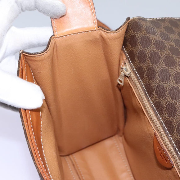CELINE Macadam Canvas Shoulder Bag PVC Leather Brown Gold Auth EC038