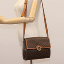 CELINE Macadam Canvas Shoulder Bag PVC Leather Brown Gold Auth EC038-26