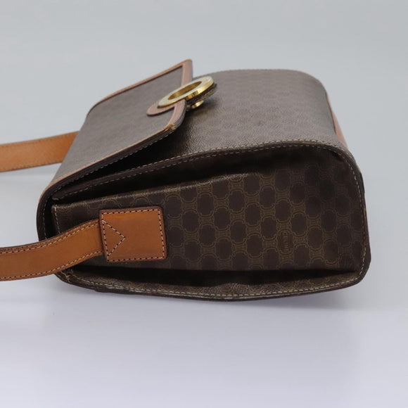 CELINE Macadam Canvas Shoulder Bag PVC Leather Brown Gold Auth EC038