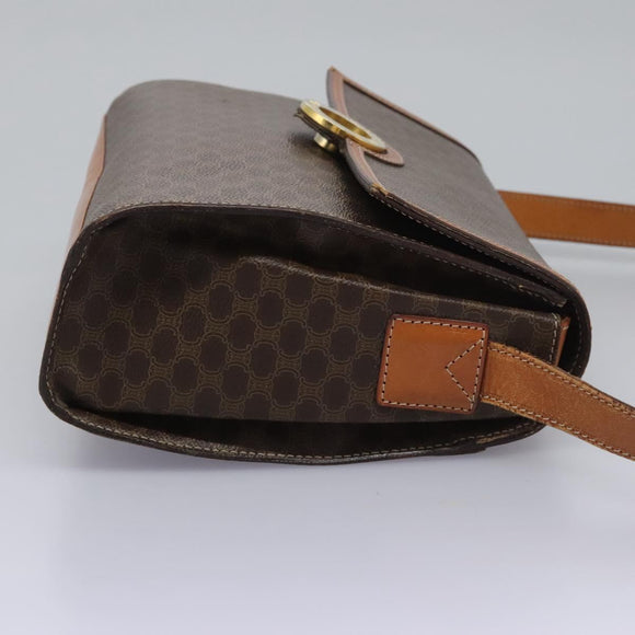 CELINE Macadam Canvas Shoulder Bag PVC Leather Brown Gold Auth EC038