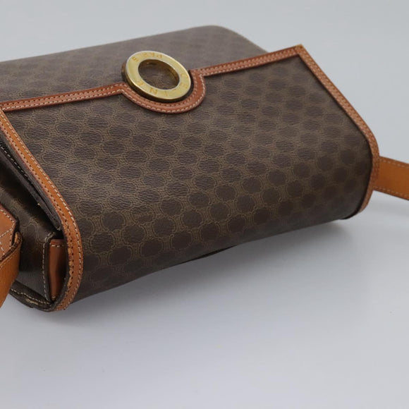 CELINE Macadam Canvas Shoulder Bag PVC Leather Brown Gold Auth EC038