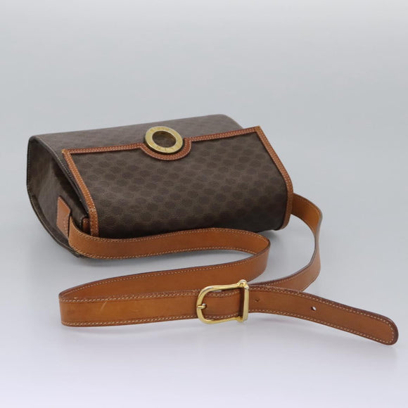 CELINE Macadam Canvas Shoulder Bag PVC Leather Brown Gold Auth EC038