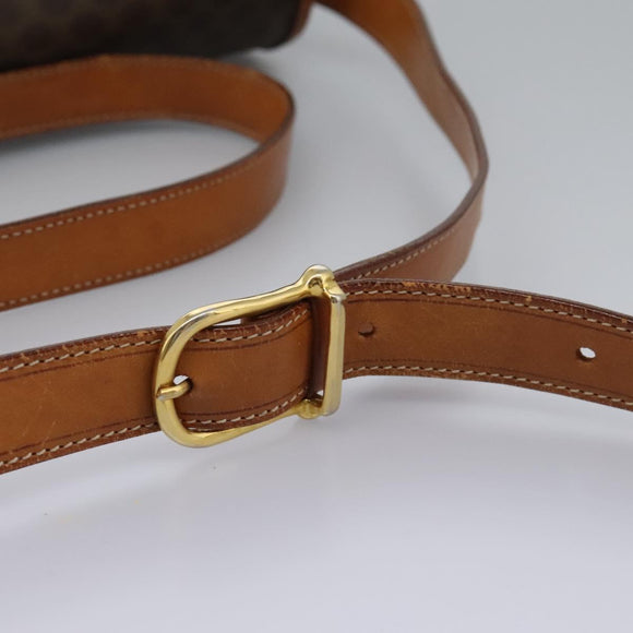 CELINE Macadam Canvas Shoulder Bag PVC Leather Brown Gold Auth EC038