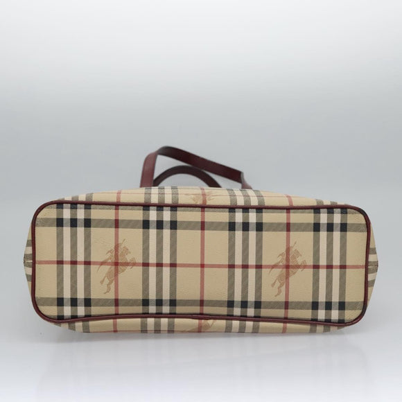 BURBERRY Nova Check Shoulder Bag PVC Beige Wine Red Silver Auth EC077