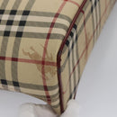 BURBERRY Nova Check Shoulder Bag PVC Beige Wine Red Silver Auth EC077-15