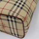 BURBERRY Nova Check Shoulder Bag PVC Beige Wine Red Silver Auth EC077-16