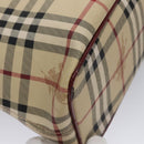 BURBERRY Nova Check Shoulder Bag PVC Beige Wine Red Silver Auth EC077-9