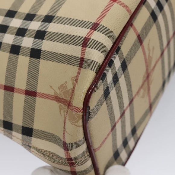 BURBERRY Nova Check Shoulder Bag PVC Beige Wine Red Silver Auth EC077