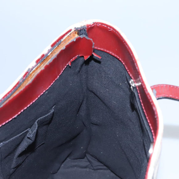 BURBERRY Nova Check Shoulder Bag PVC Beige Wine Red Silver Auth EC077