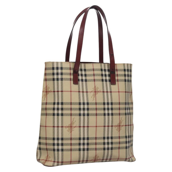 BURBERRY Nova Check Shoulder Bag PVC Beige Wine Red Silver Auth EC077
