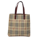 BURBERRY Nova Check Shoulder Bag PVC Beige Wine Red Silver Auth EC077-13