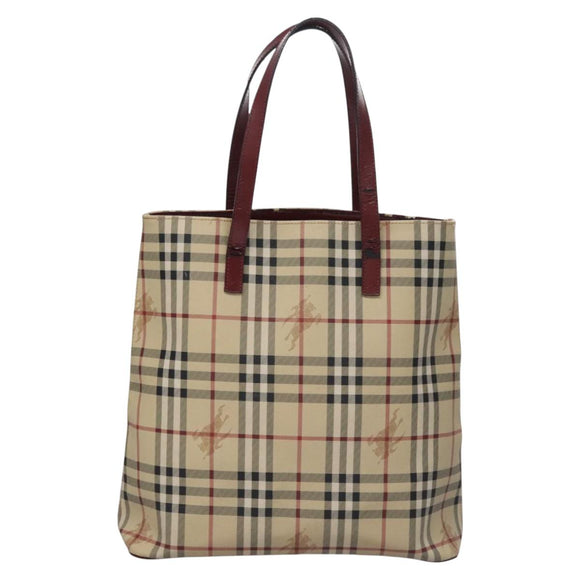 BURBERRY Nova Check Shoulder Bag PVC Beige Wine Red Silver Auth EC077