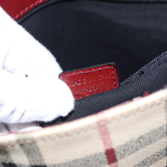 BURBERRY Nova Check Shoulder Bag PVC Beige Wine Red Silver Auth EC077