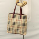 BURBERRY Nova Check Shoulder Bag PVC Beige Wine Red Silver Auth EC077-23