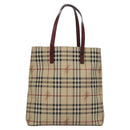 BURBERRY Nova Check Shoulder Bag PVC Beige Wine Red Silver Auth EC077-2