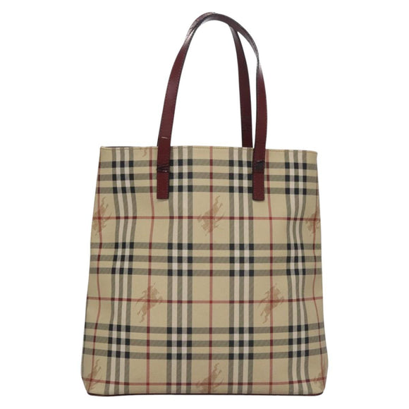 BURBERRY Nova Check Shoulder Bag PVC Beige Wine Red Silver Auth EC077