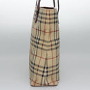 BURBERRY Nova Check Shoulder Bag PVC Beige Wine Red Silver Auth EC077-4