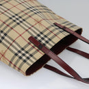 BURBERRY Nova Check Shoulder Bag PVC Beige Wine Red Silver Auth EC077-6