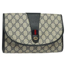 GUCCI GG Supreme Sherry Line Clutch Bag PVC Red Navy 156 01 030 Auth EC080-1