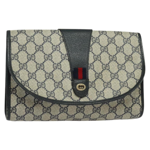 GUCCI GG Supreme Sherry Line Clutch Bag PVC Red Navy 156 01 030 Auth EC080
