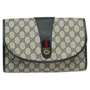 GUCCI GG Supreme Sherry Line Clutch Bag PVC Red Navy 156 01 030 Auth EC080-13