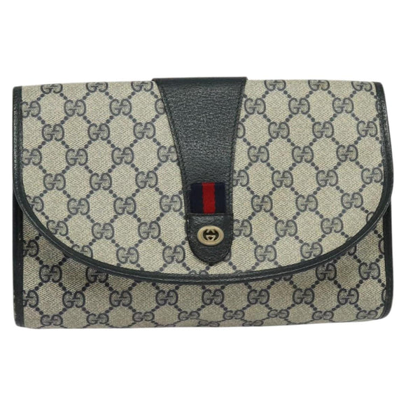 GUCCI GG Supreme Sherry Line Clutch Bag PVC Red Navy 156 01 030 Auth EC080