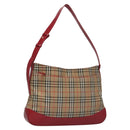 Burberrys Nova Check Shoulder Bag Canvas Beige Red gold Auth EC082-1