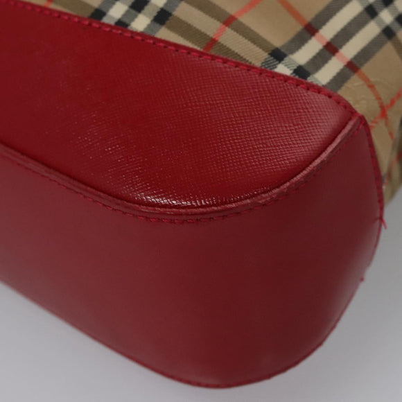 Burberrys Nova Check Shoulder Bag Canvas Beige Red gold Auth EC082