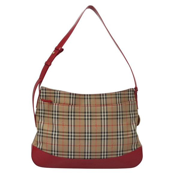 Burberrys Nova Check Shoulder Bag Canvas Beige Red gold Auth EC082