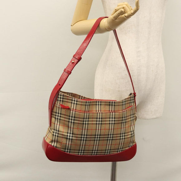 Burberrys Nova Check Shoulder Bag Canvas Beige Red gold Auth EC082