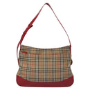 Burberrys Nova Check Shoulder Bag Canvas Beige Red gold Auth EC082-13