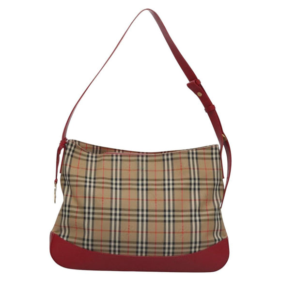 Burberrys Nova Check Shoulder Bag Canvas Beige Red gold Auth EC082