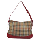 Burberrys Nova Check Shoulder Bag Canvas Beige Red gold Auth EC082-2