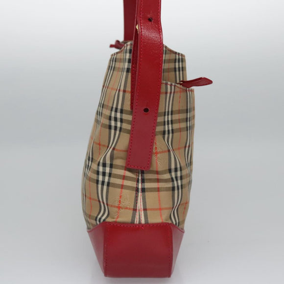 Burberrys Nova Check Shoulder Bag Canvas Beige Red gold Auth EC082