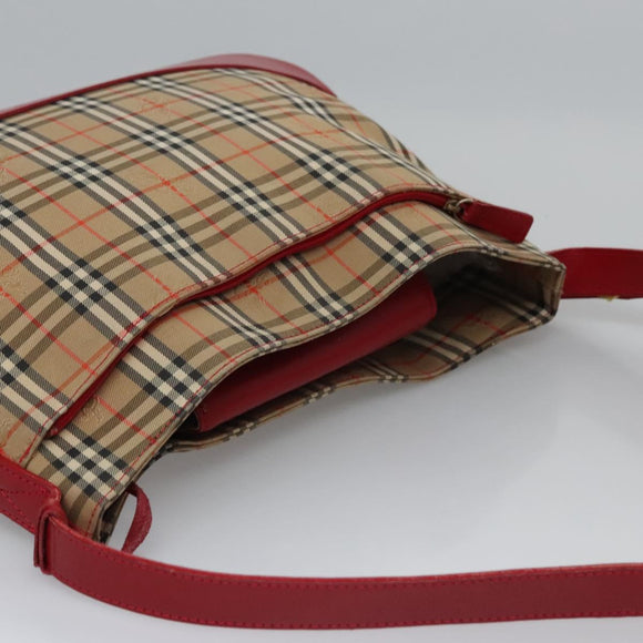 Burberrys Nova Check Shoulder Bag Canvas Beige Red gold Auth EC082