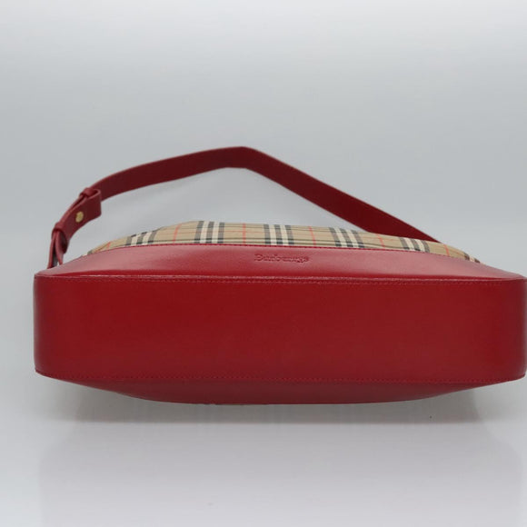 Burberrys Nova Check Shoulder Bag Canvas Beige Red gold Auth EC082