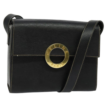 CELINE Shoulder Bag Leather Black Auth EC092