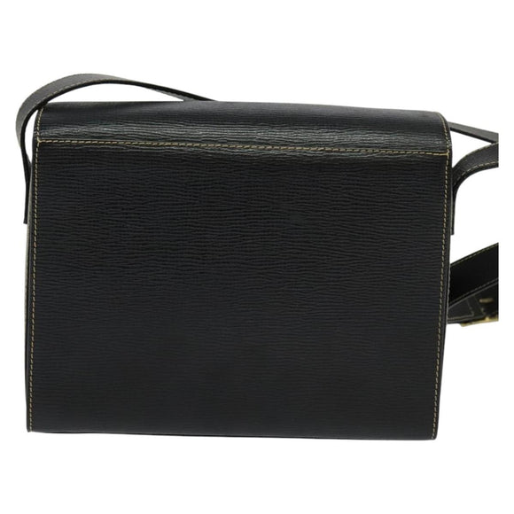 CELINE Shoulder Bag Leather Black Auth EC092