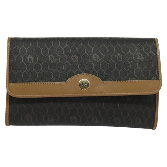 Christian Dior Honeycomb Canvas Chain Shoulder Bag PVC Black Gold Auth EC097