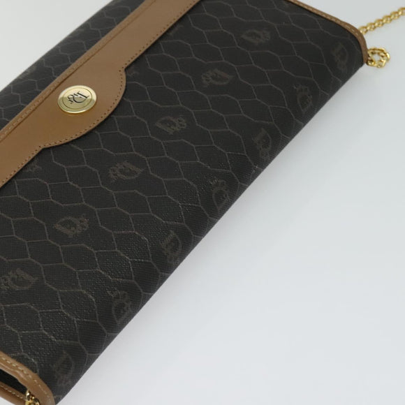 Christian Dior Honeycomb Canvas Chain Shoulder Bag PVC Black Gold Auth EC097