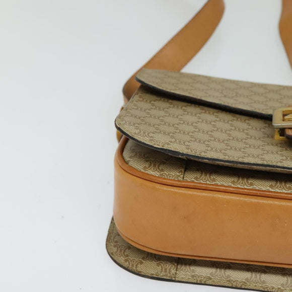 CELINE Macadam Canvas Horse Carriage Shoulder Bag Beige Gold Auth EC1008