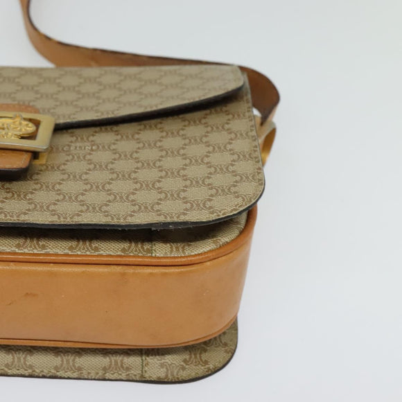CELINE Macadam Canvas Horse Carriage Shoulder Bag Beige Gold Auth EC1008